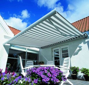 Striped Pation Folding Arm Awnings Adelaide