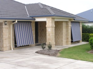 Striped Canvas Drop Arm Window Awnings Adelaide